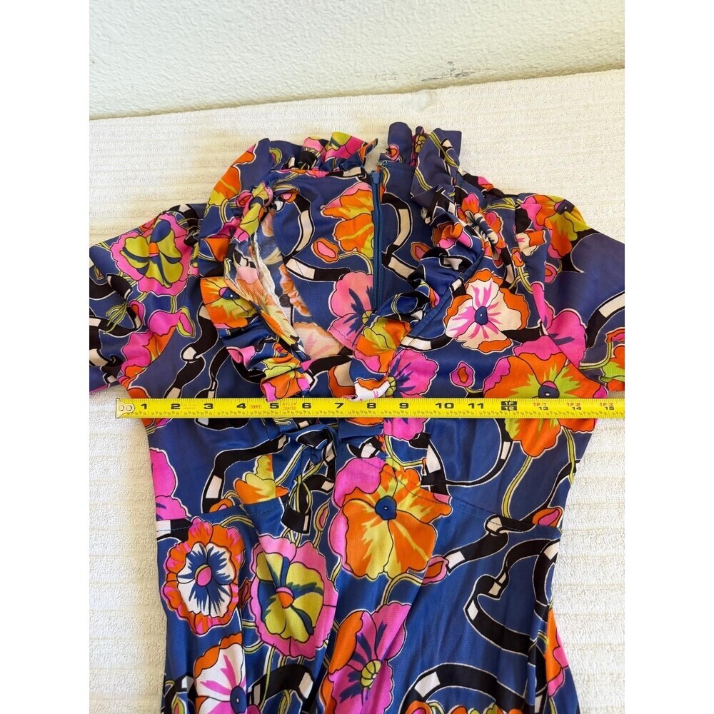 Patricia Fair XS Blue Floral Ruffle V neck Maxi Dress Long Sleeve - Picture 14 of 16